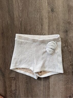 Lucy in the Sky Cream Crochet Knit Shorts with Rosette Accent